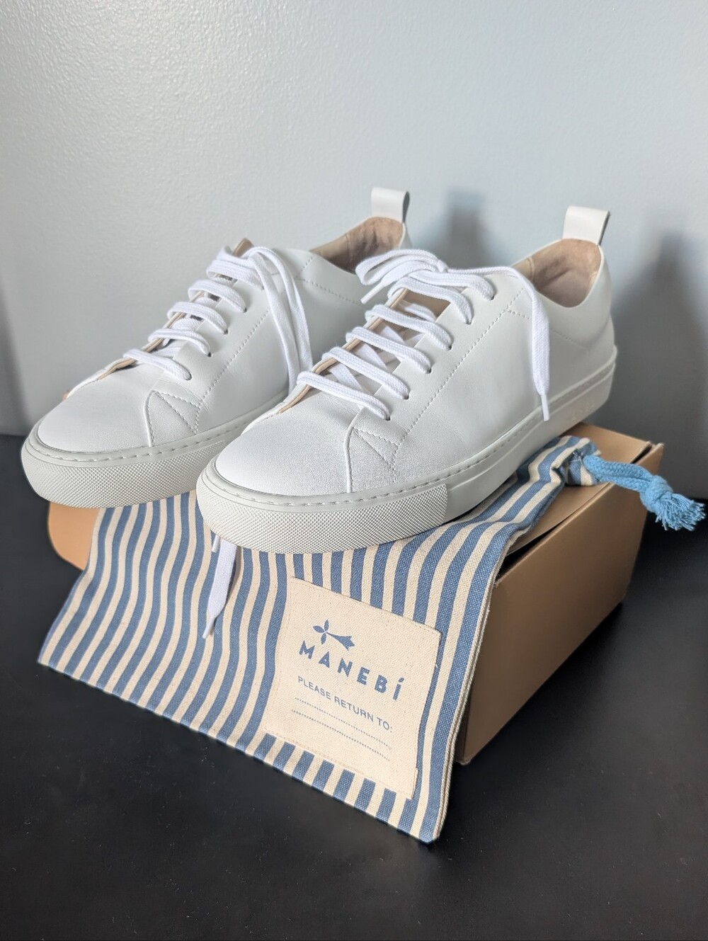 Manebi White Low-Top Leather Sneakers 45